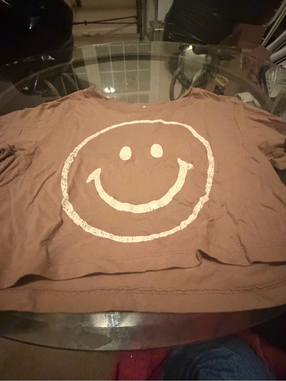 Smiley Face Crop Tee in Brown